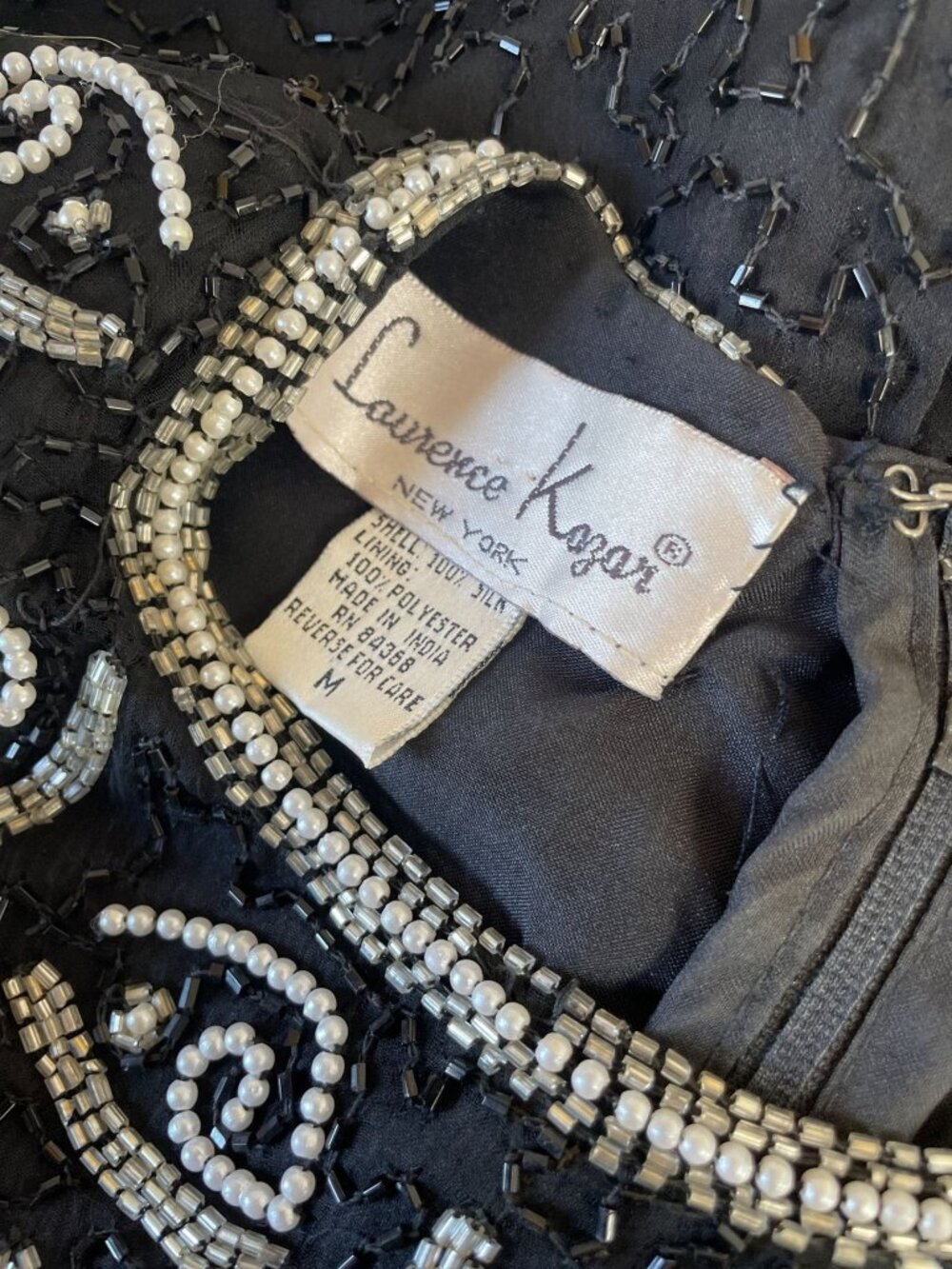 Vintage Laurence Kazar Black Silk Beaded Sequin Blouse 80s 90s Cocktail Top SZ - Picture 4 of 8